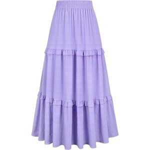 Women's Purple Casual Elegant A Line Flowy Ruffle Tiered Long Pockets Maxi Skirt